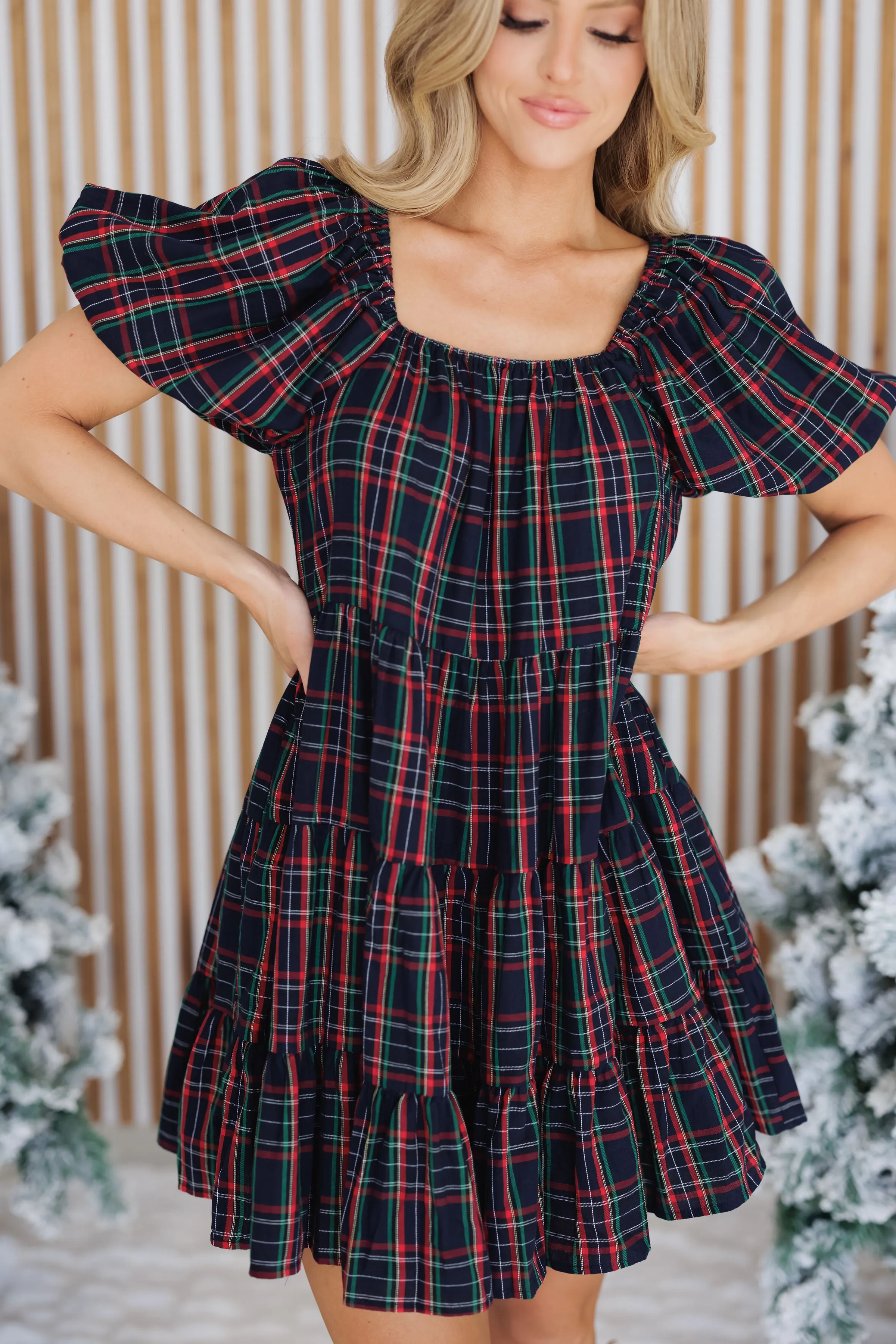 Holiday Charm Dress - Navy/Red