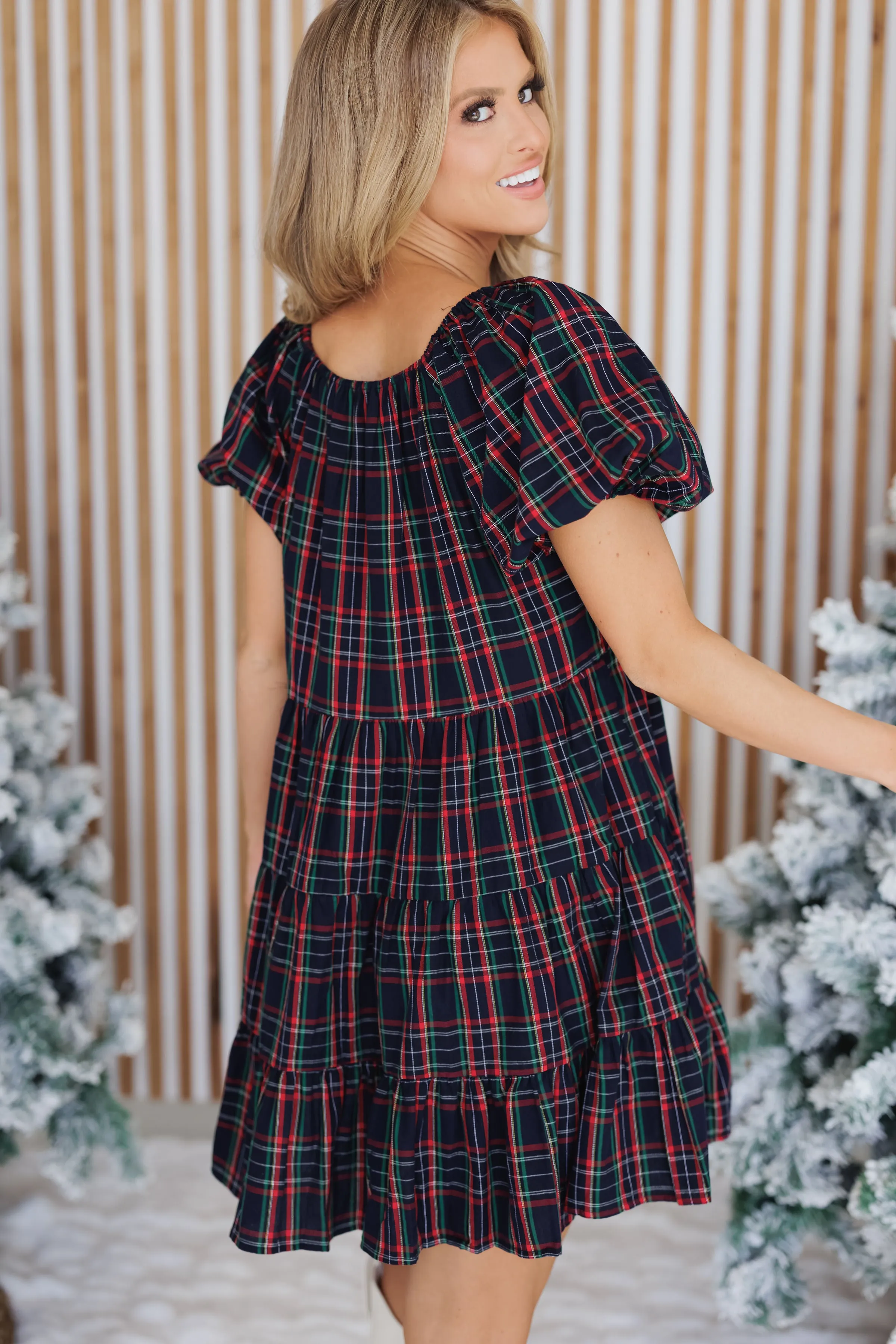 Holiday Charm Dress - Navy/Red