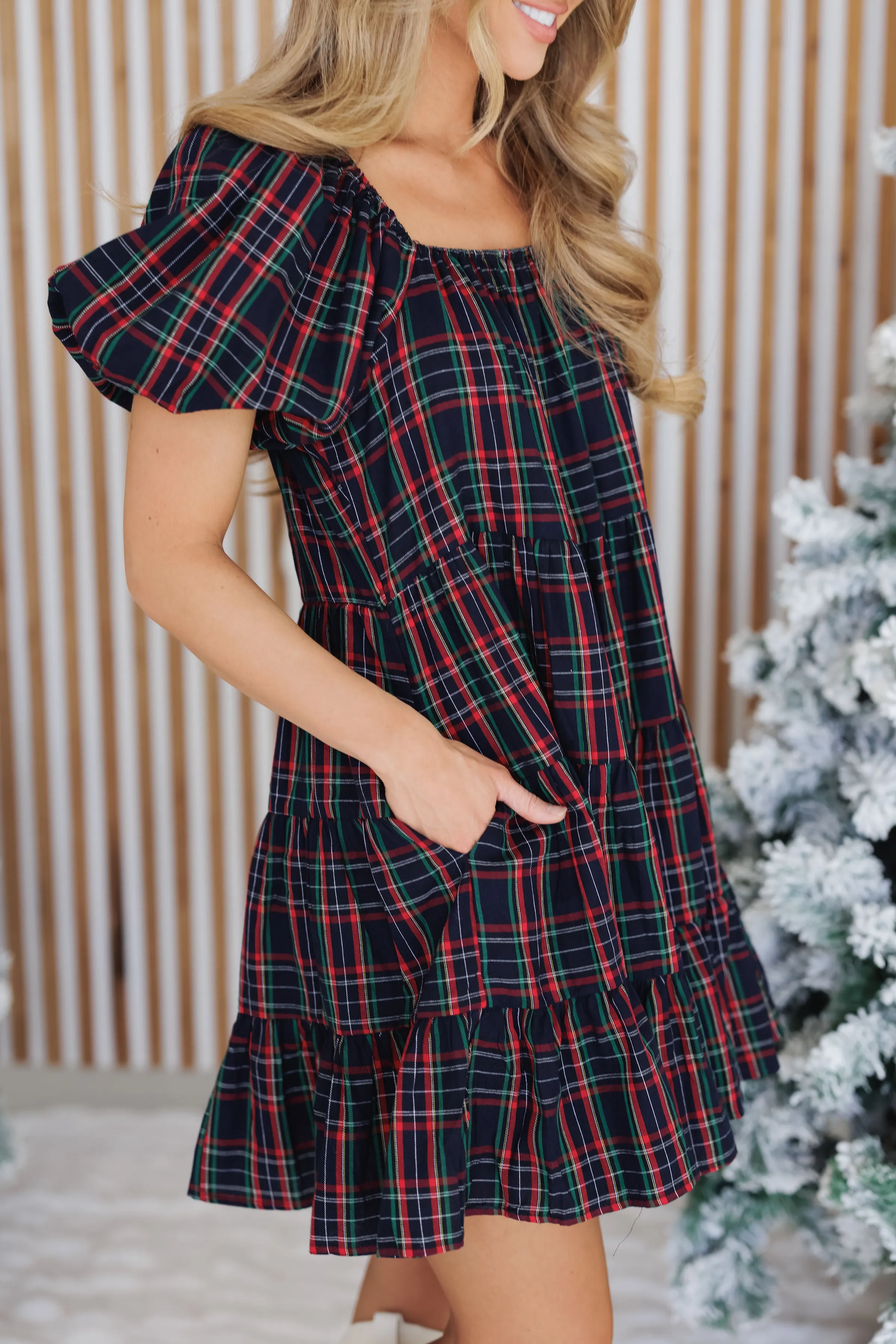 Holiday Charm Dress - Navy/Red