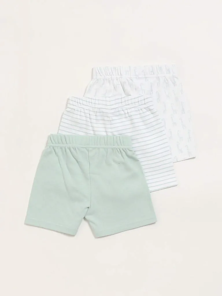 HOP Baby Light Sage Printed Shorts - Pack of 3