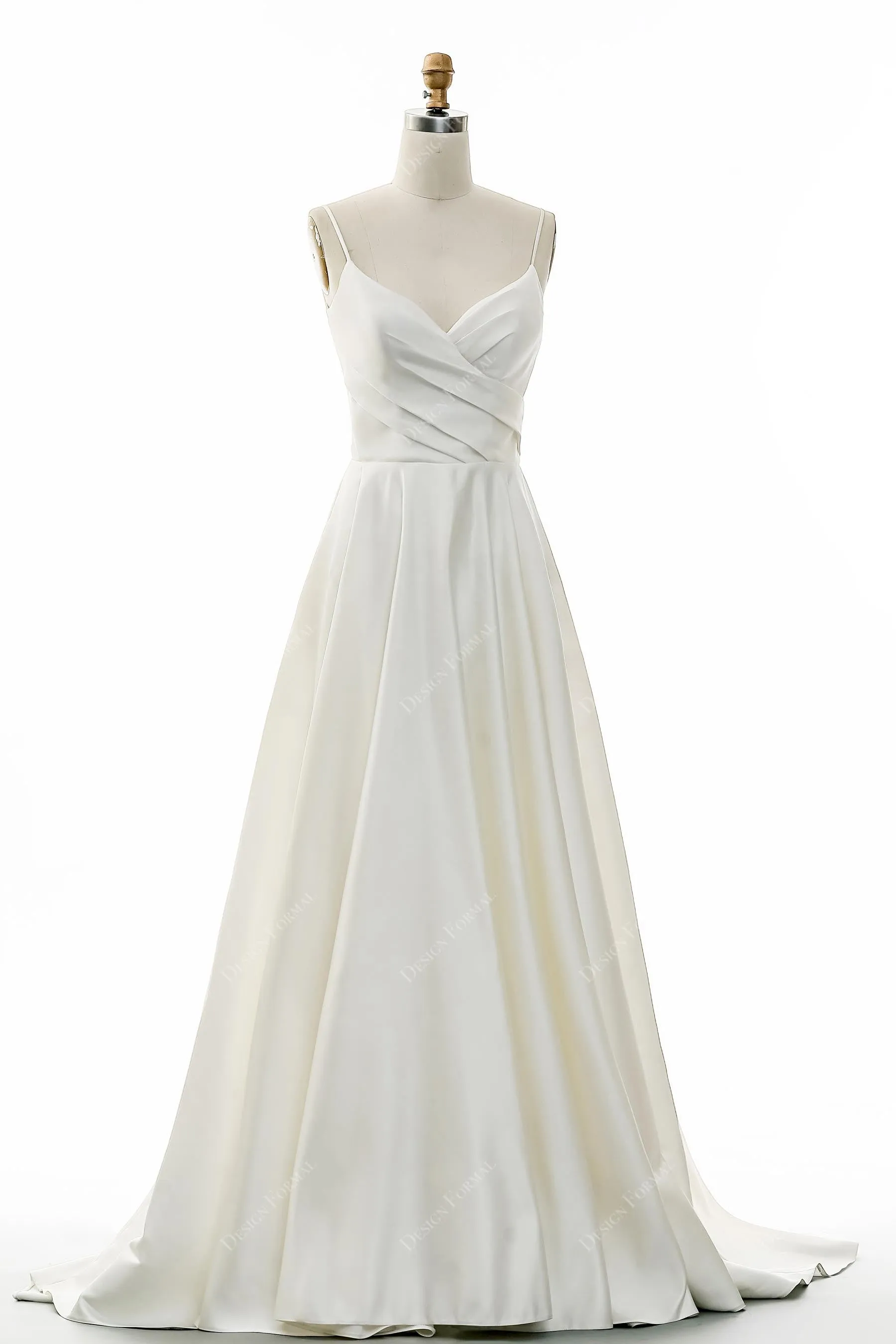 Ivory Classic Spaghetti Strap Pockets Pleated Wedding Ball Gown