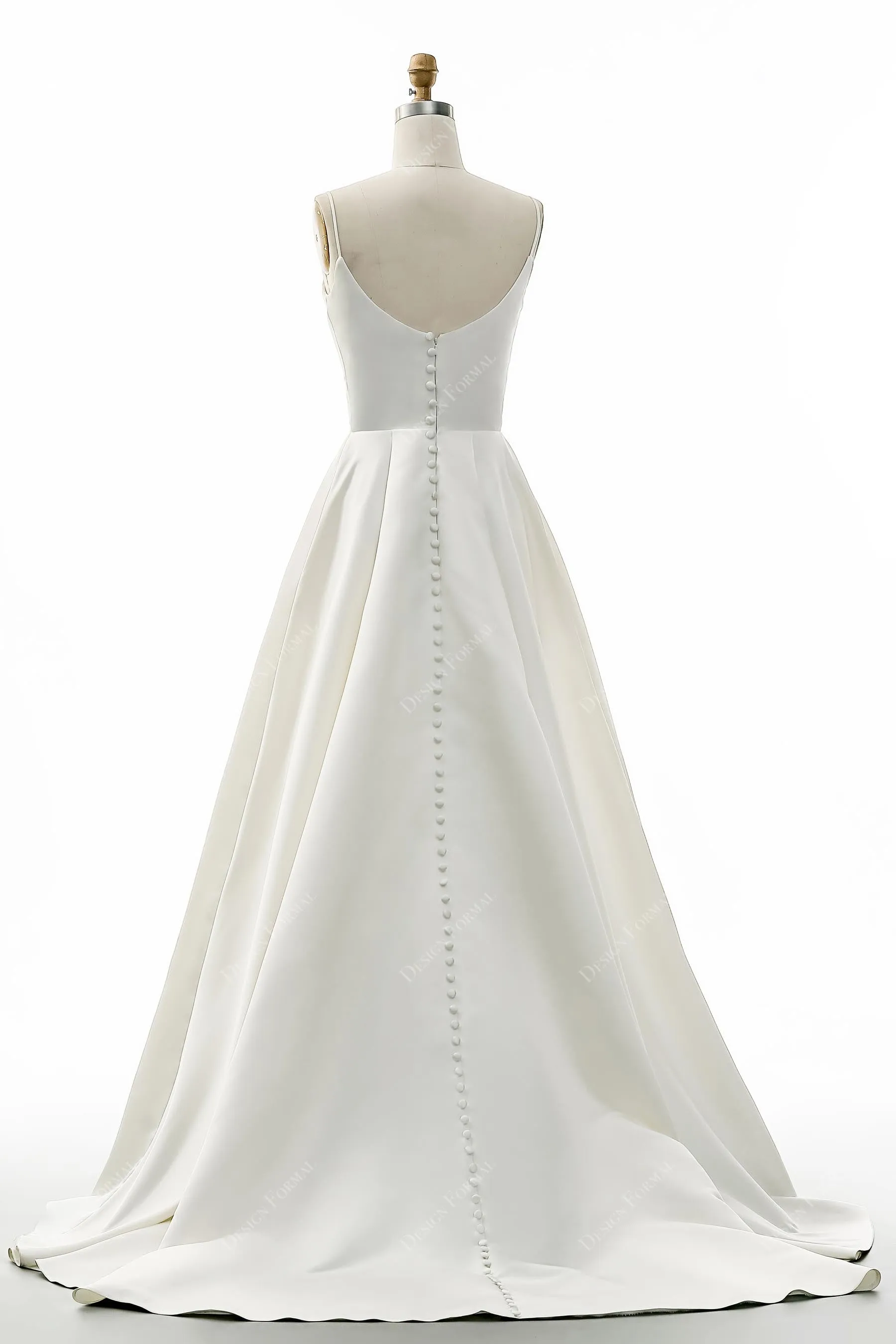 Ivory Classic Spaghetti Strap Pockets Pleated Wedding Ball Gown