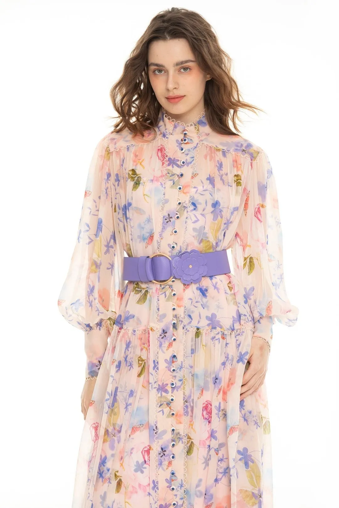 Izel - Midi Chiffon Dress with Belt