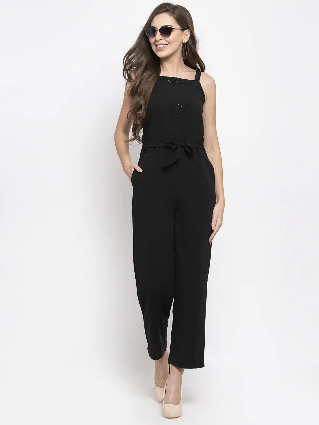 Jashvi Women Black Solid Embellished Jumpsuit