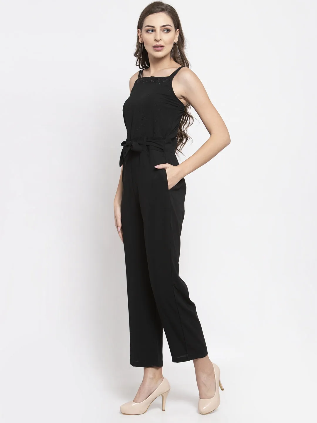 Jashvi Women Black Solid Embellished Jumpsuit