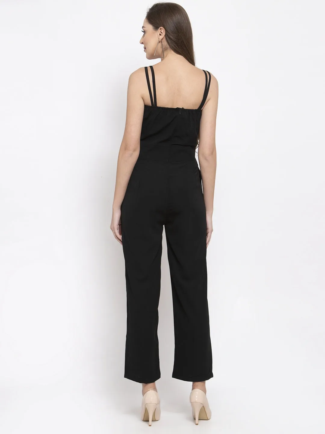 Jashvi Women Black Solid Embellished Jumpsuit