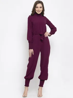 Jashvi Women Purple Solid Basic Jumpsuit