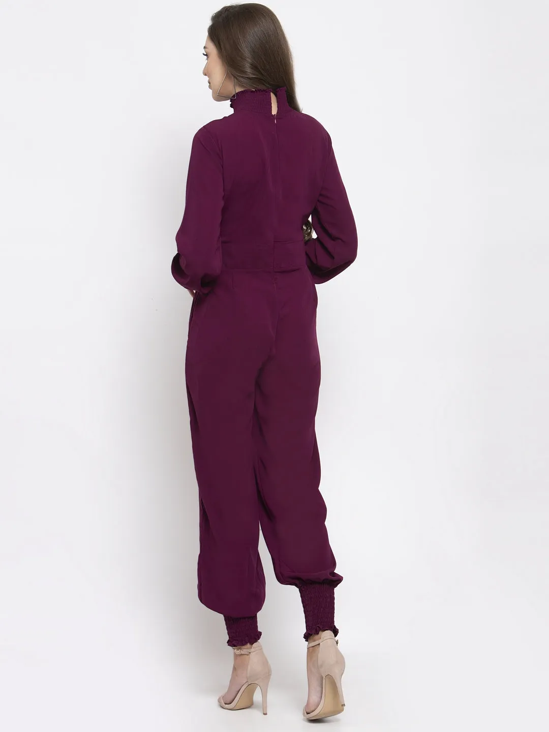 Jashvi Women Purple Solid Basic Jumpsuit