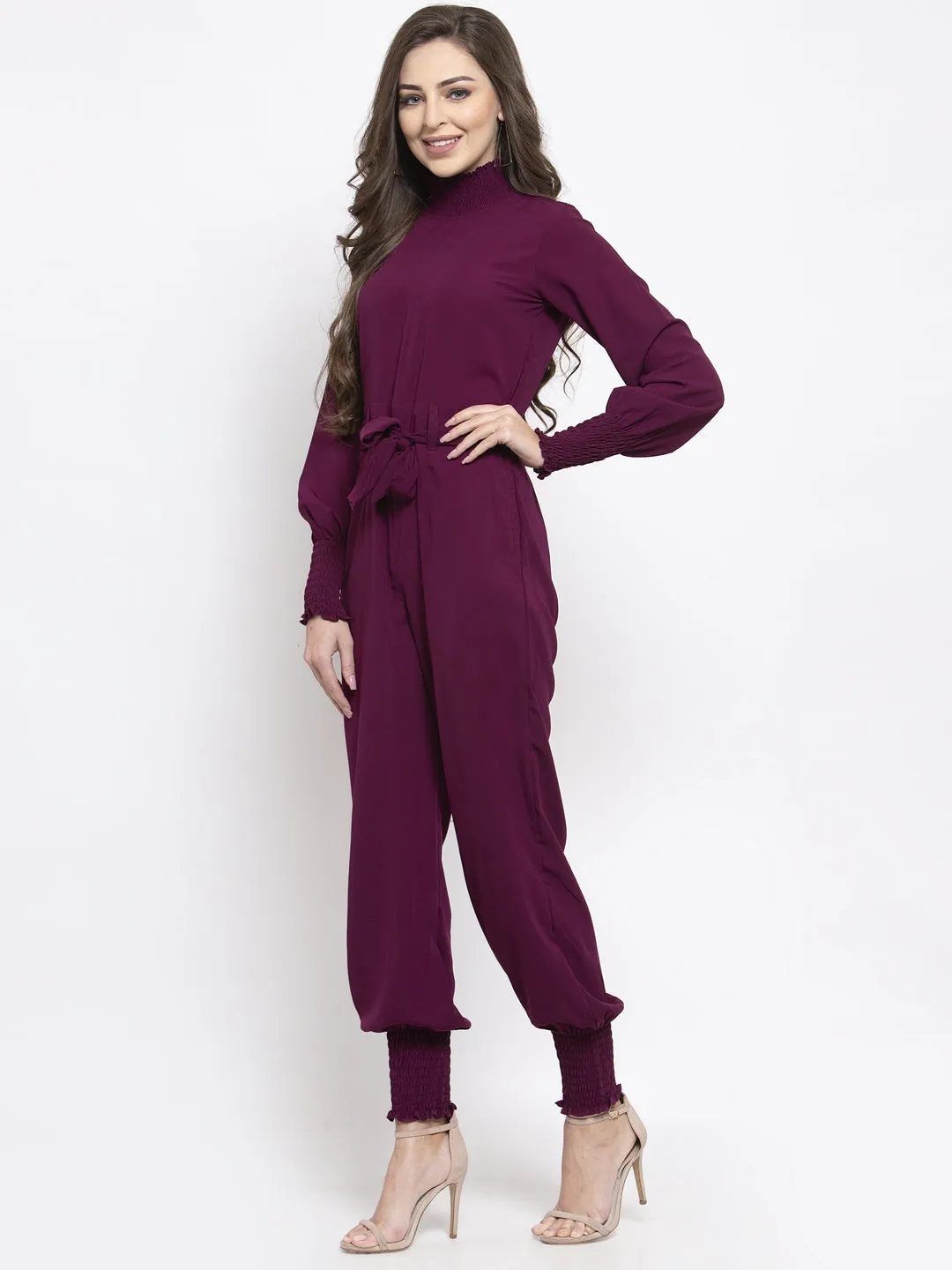 Jashvi Women Purple Solid Basic Jumpsuit