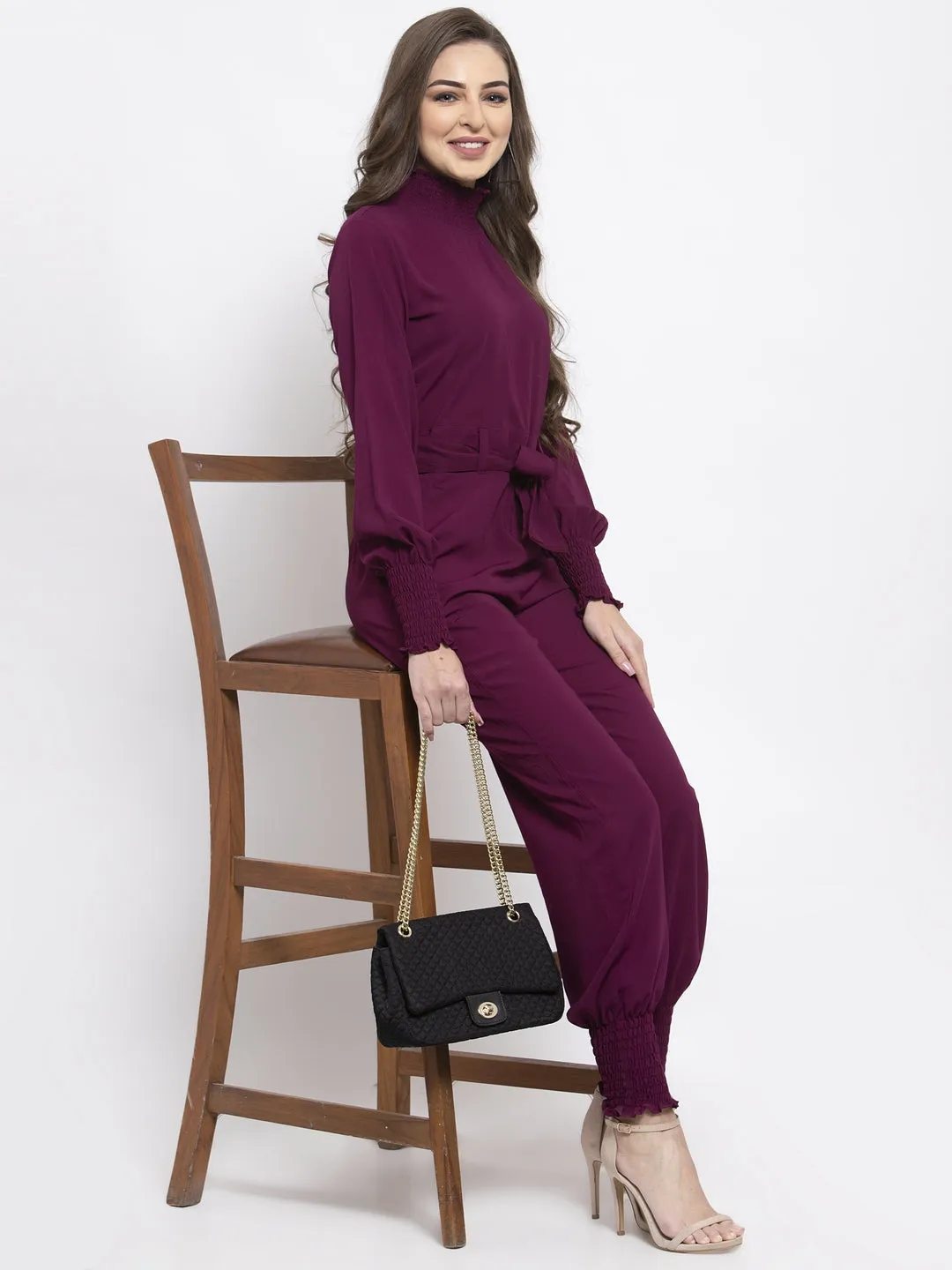 Jashvi Women Purple Solid Basic Jumpsuit