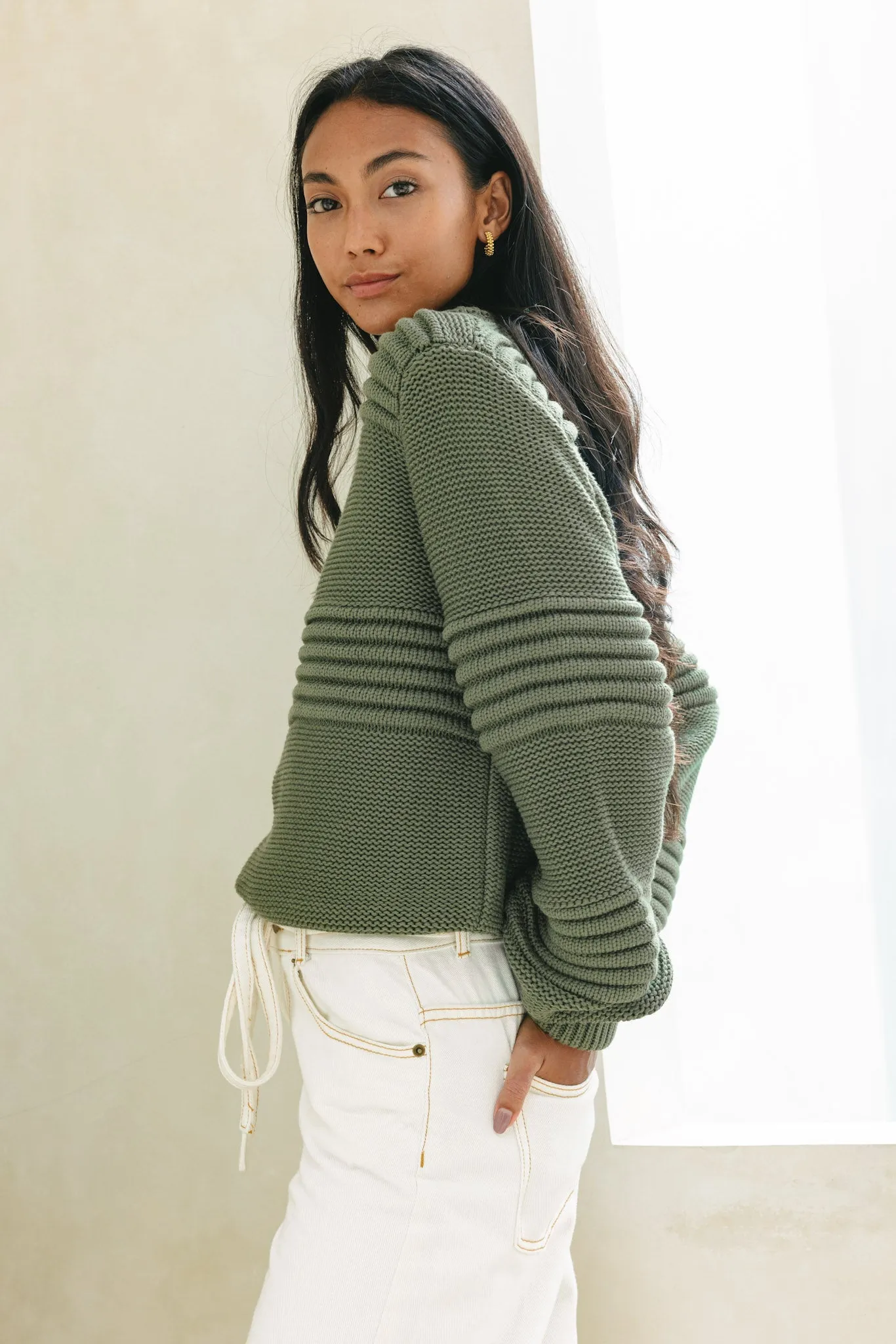 Jeanne Khaki Green Knit Sweater