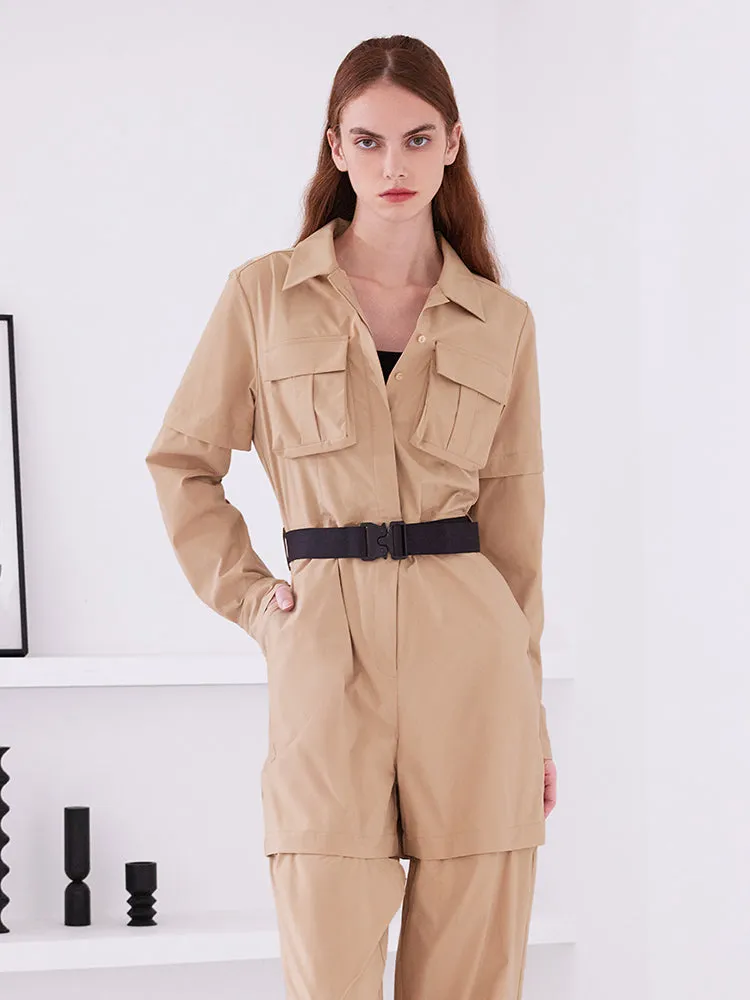 Khaki Detachable Stretchy Women Jumpsuit