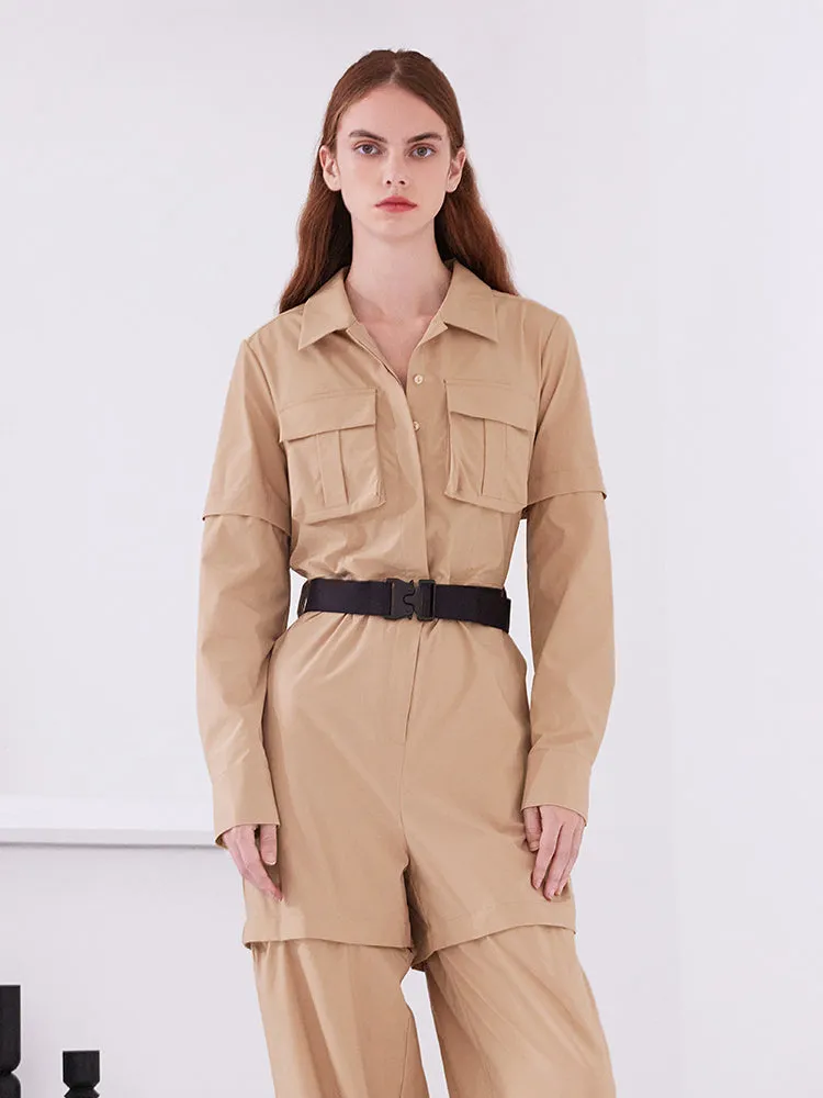 Khaki Detachable Stretchy Women Jumpsuit