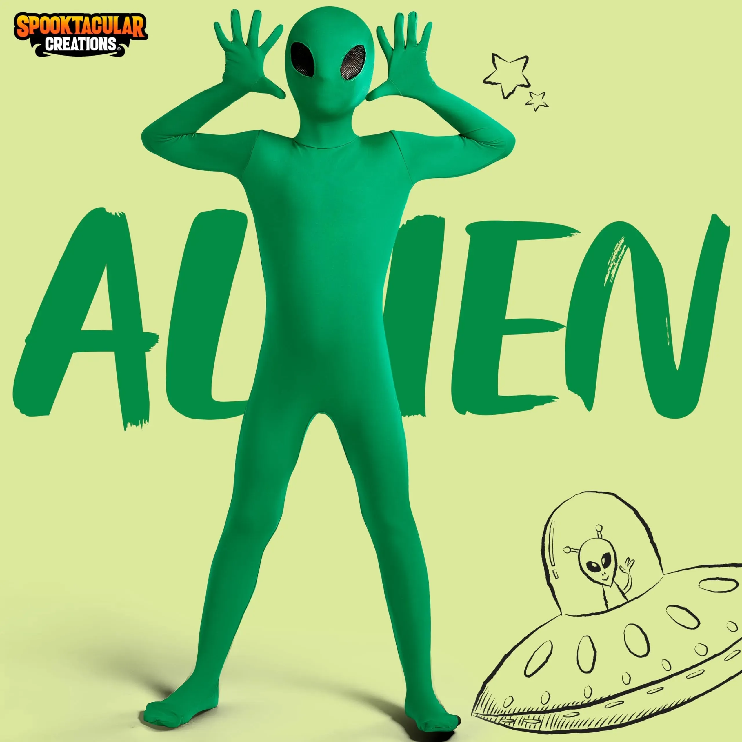 Kids Alien Costume, Green Alien Jumpsuit for Boys, Girls