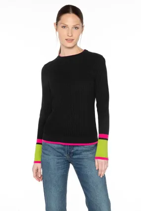 KINROSS CASHMERE - SUPERSOFT COTTON RIB CREWNECK COLORBLOCK SWEATER