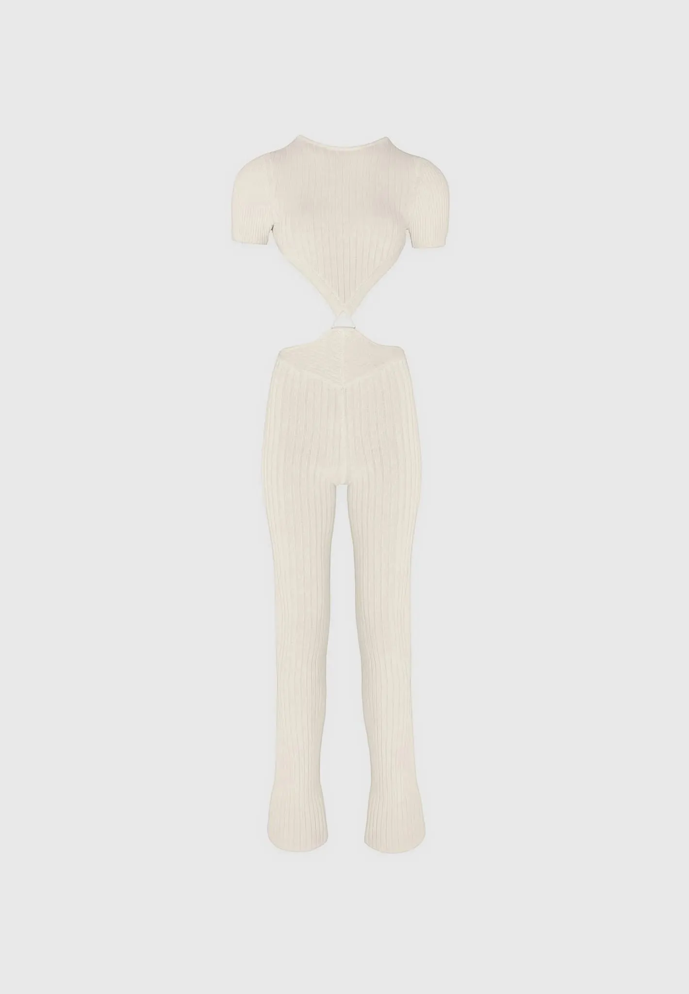 Knitted Backless Jumpsuit - Beige