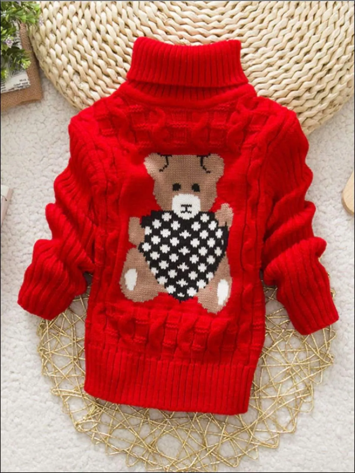 Knitted Bear Turtleneck Sweater