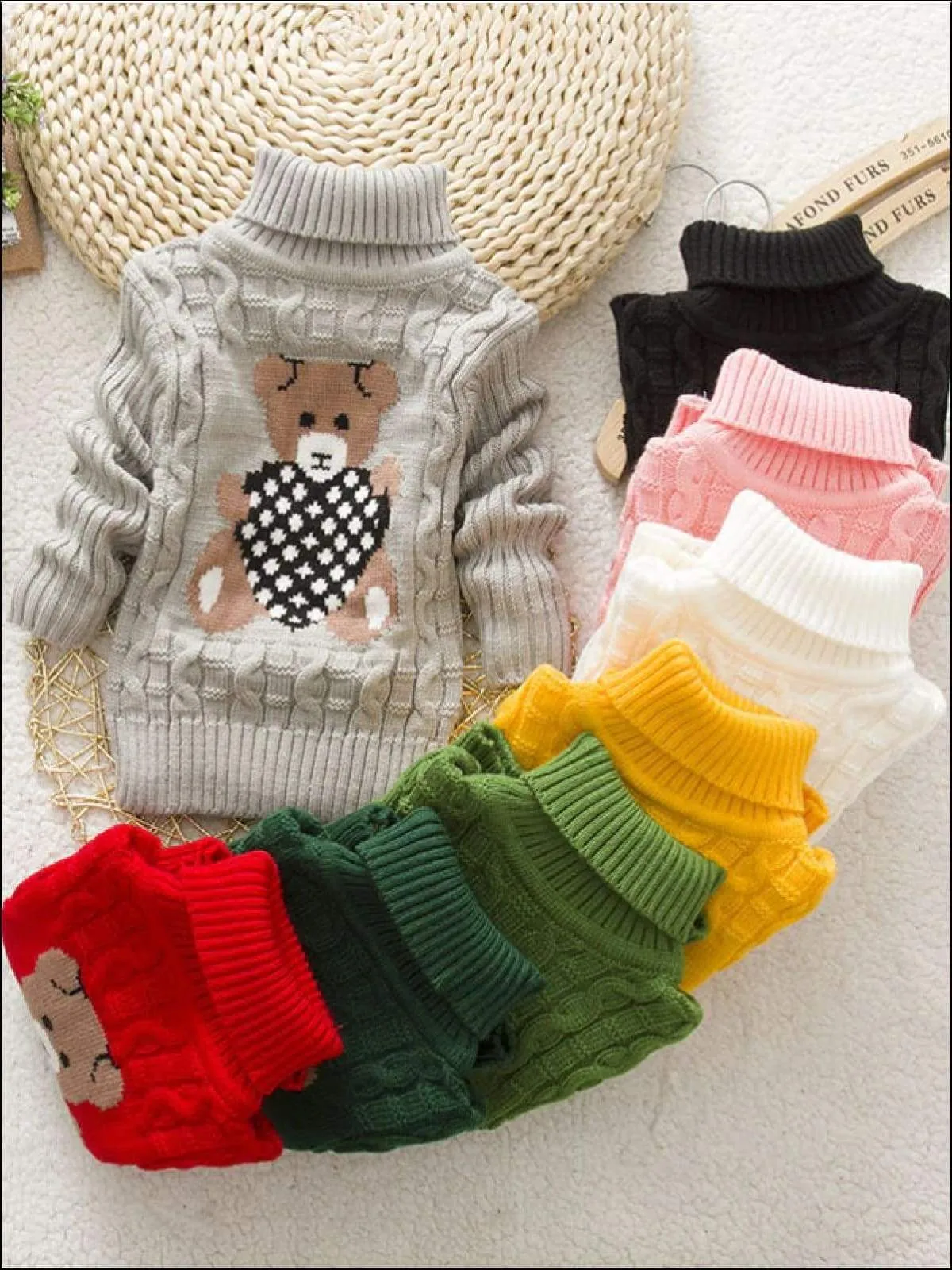 Knitted Bear Turtleneck Sweater