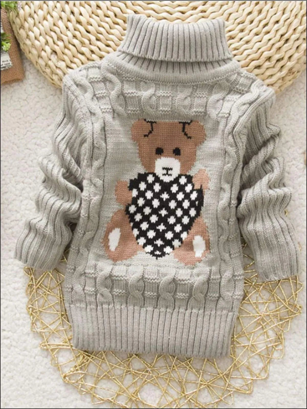 Knitted Bear Turtleneck Sweater