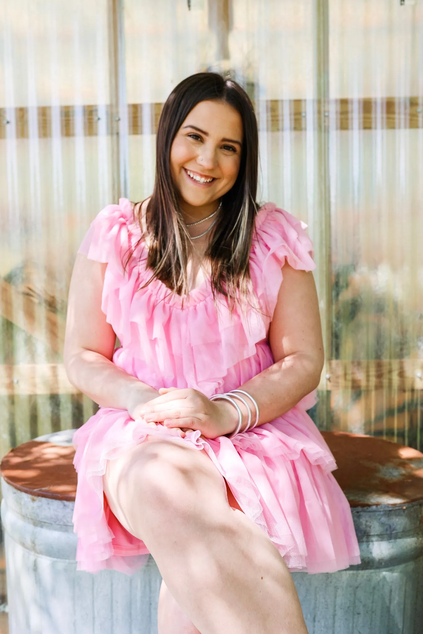 Last Chance Size Small | Dazzle The Room Tulle Tiered Dress in Light Pink