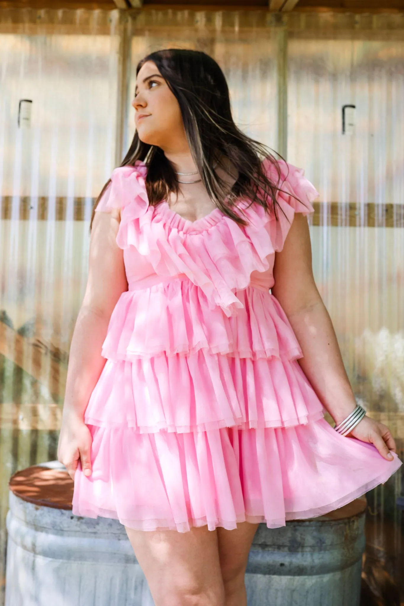 Last Chance Size Small | Dazzle The Room Tulle Tiered Dress in Light Pink