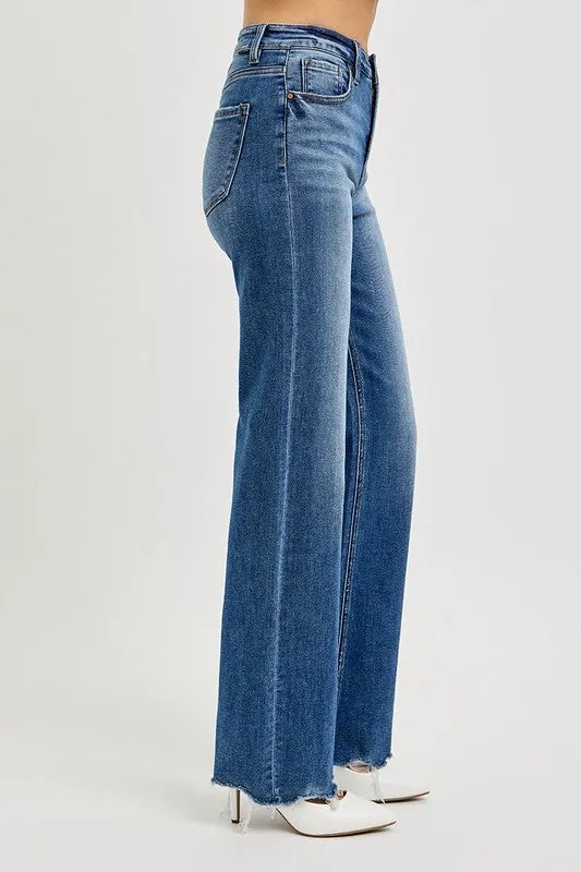 Libby High Rise Raw Hem Wide Leg Jeans Dark Wash