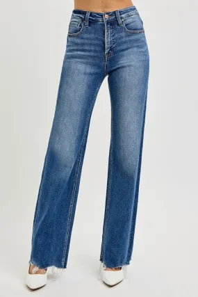 Libby High Rise Raw Hem Wide Leg Jeans Dark Wash