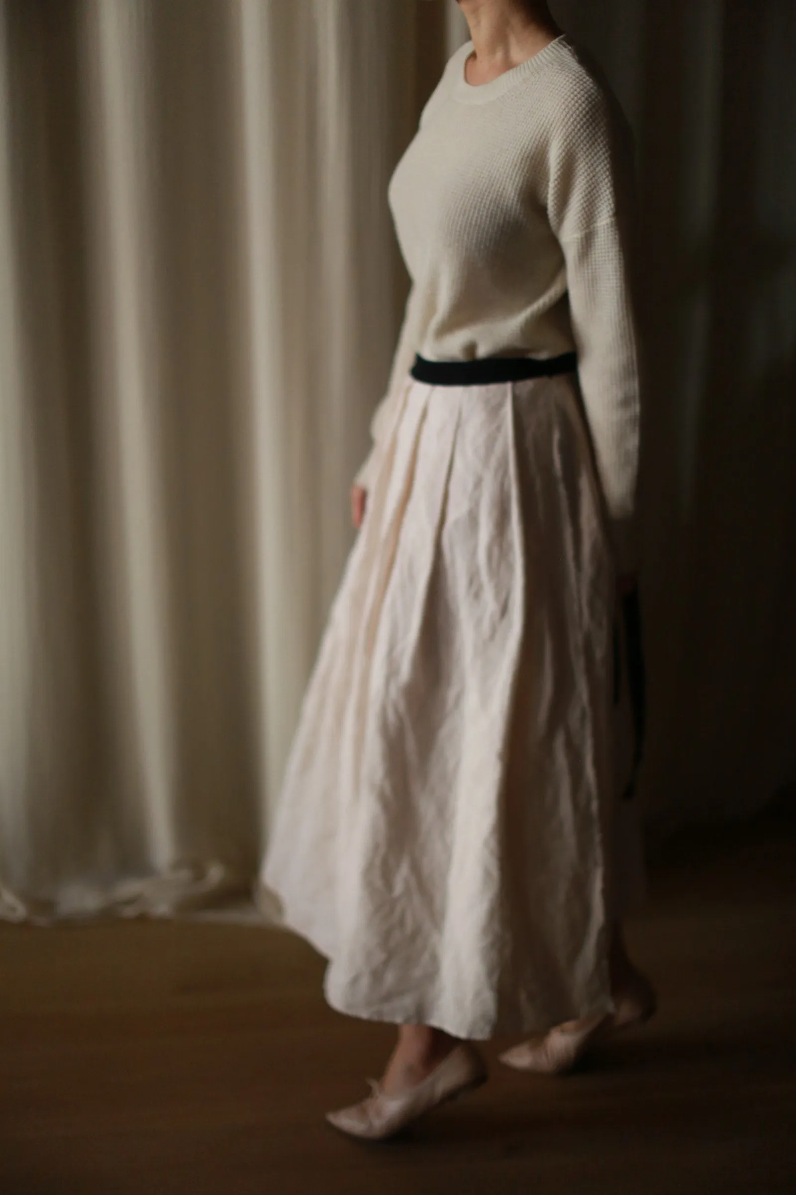 Linen Pleated Wrap Skirt