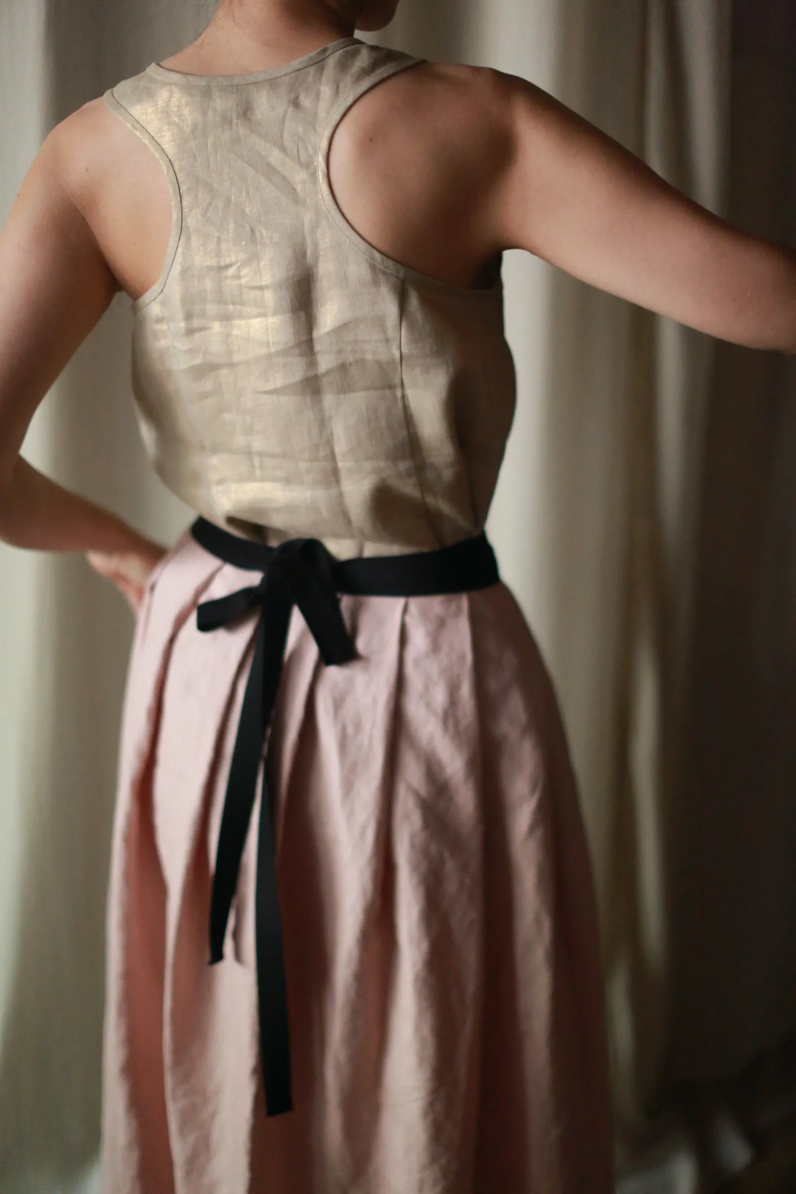 Linen Pleated Wrap Skirt