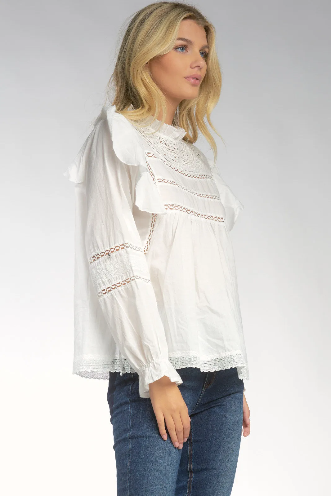 Long Sleeve Lace Smocked Top