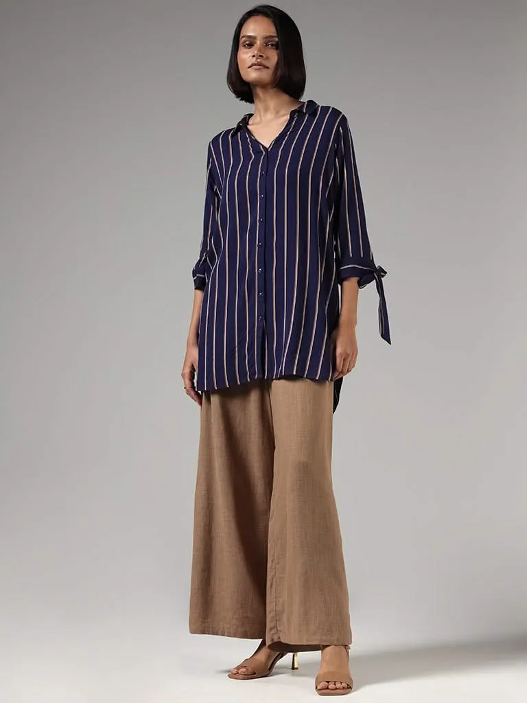 LOV Solid Beige Wide-Leg Linen Trousers