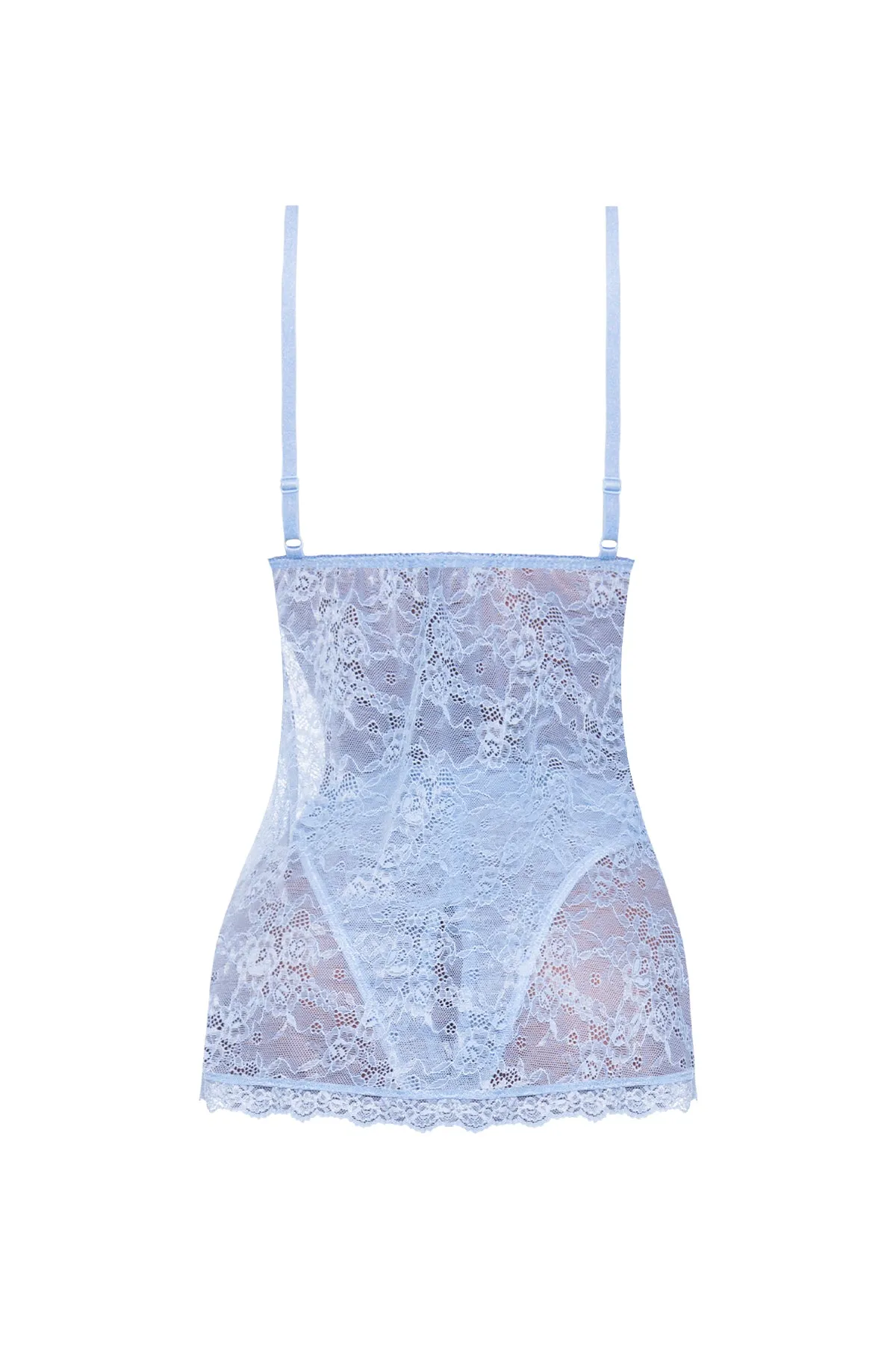 Magic Silk Ooh La Lace Babydoll & Split-Crotch Panty Set Periwinkle