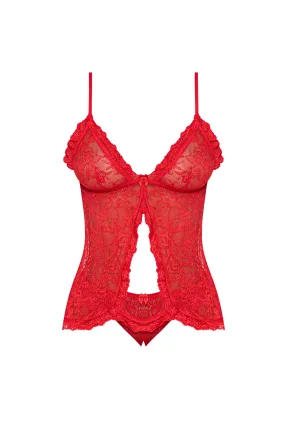 Magic Silk Ooh La Lace Babydoll & Split-Crotch Panty Set Red