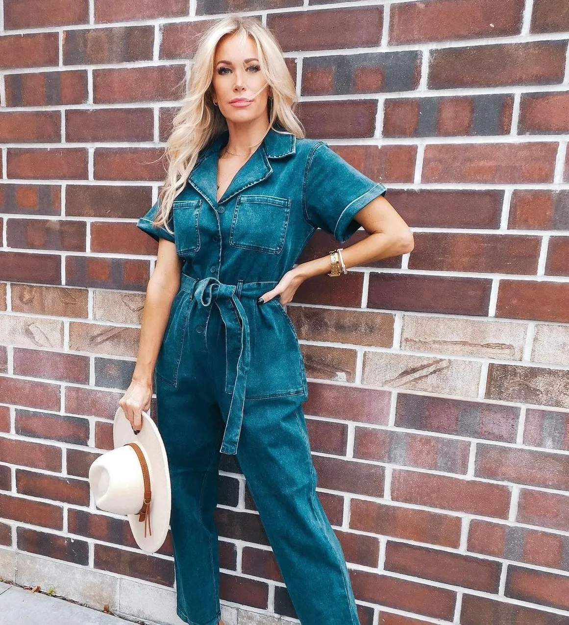 Marisol Short Sleeve Denim Utility Style Jumpsuit