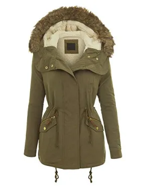 MBJ WJC1251 Womens Warm Winter Hooded Parka Outwear M OLIVE