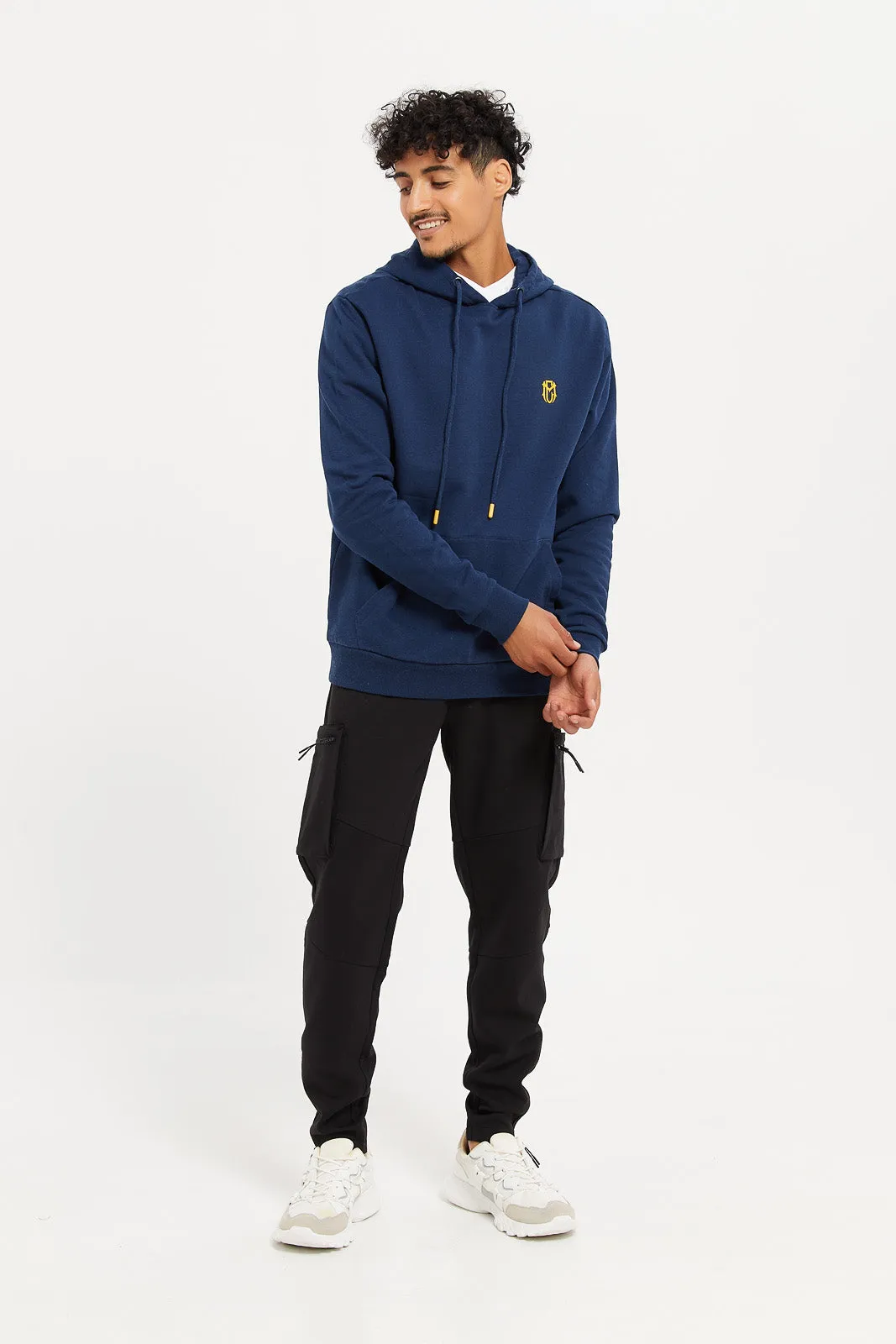 Men Blue Basic Hoodie