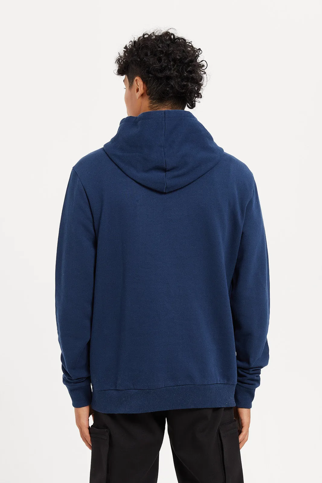 Men Blue Basic Hoodie