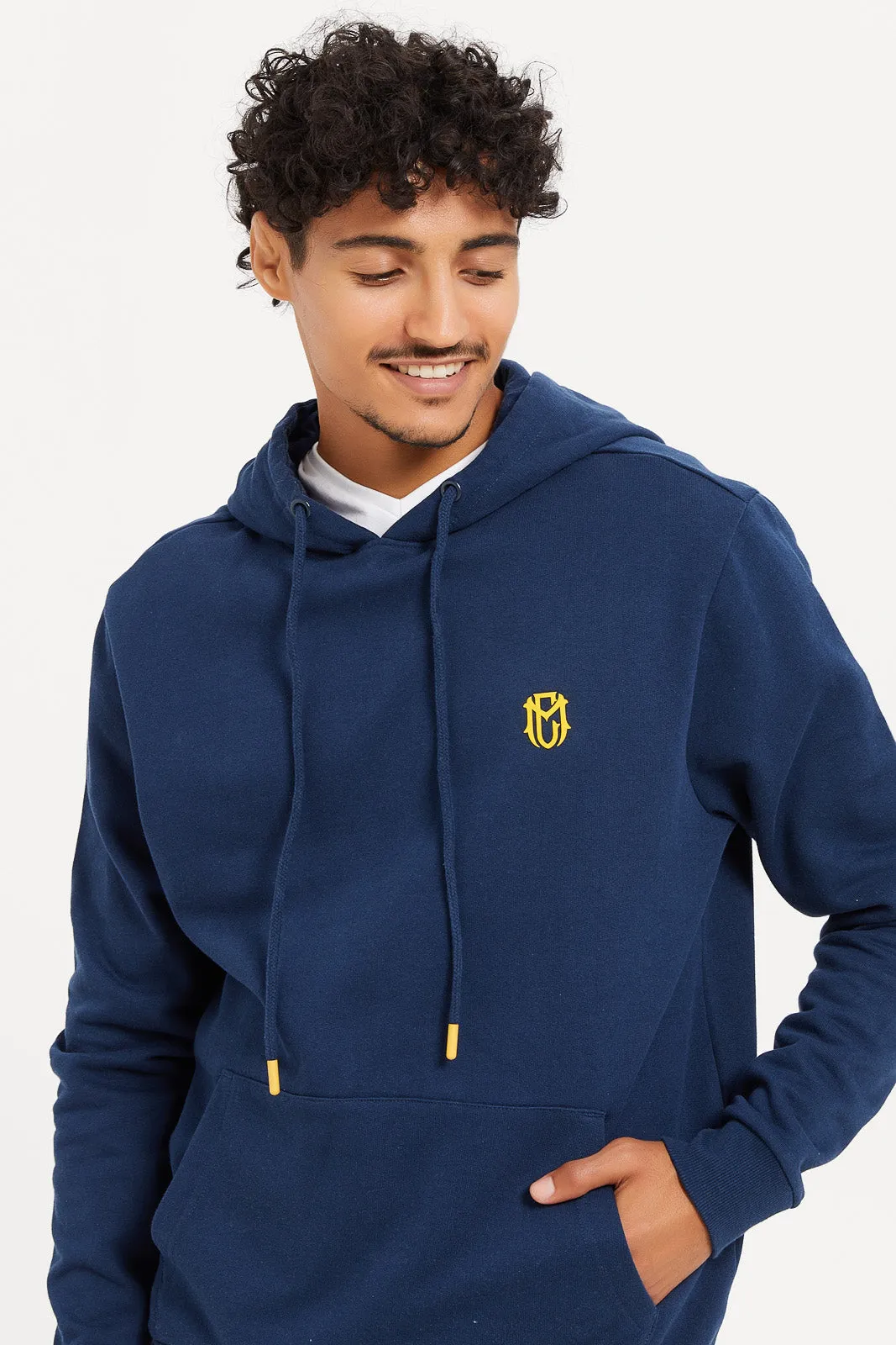 Men Blue Basic Hoodie