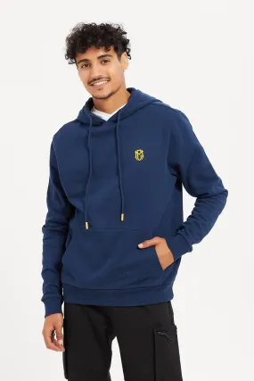 Men Blue Basic Hoodie