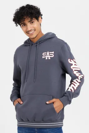 Men Charcoal Printed Hoodie Sweatshirt