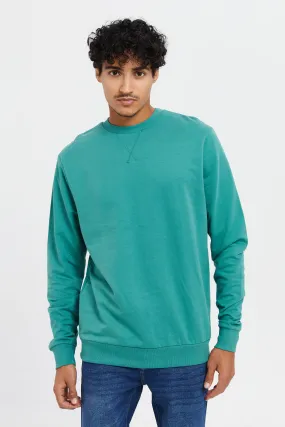 Men Teal Crew Neck Sweatshirt