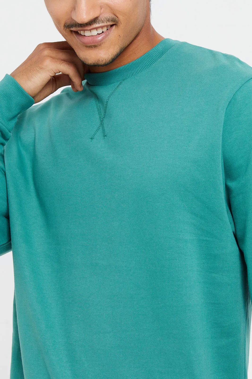 Men Teal Crew Neck Sweatshirt