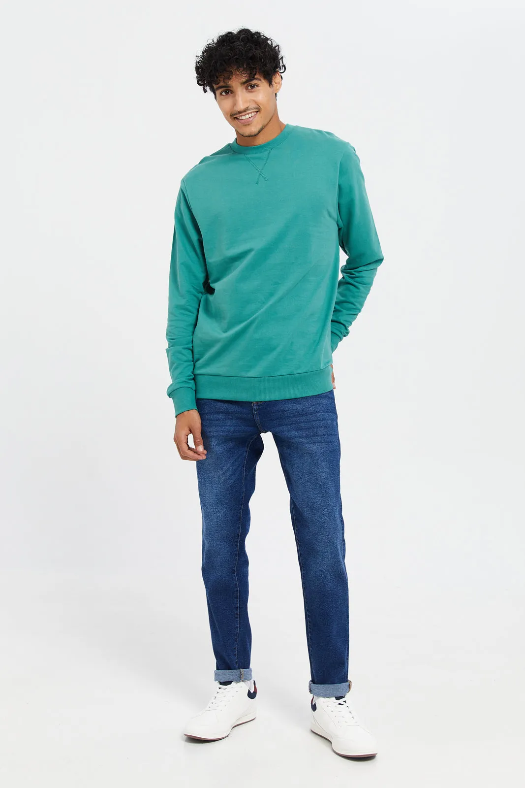 Men Teal Crew Neck Sweatshirt