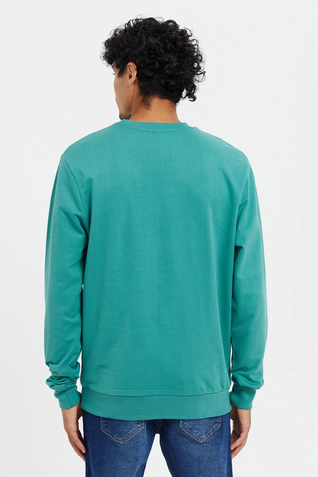 Men Teal Crew Neck Sweatshirt