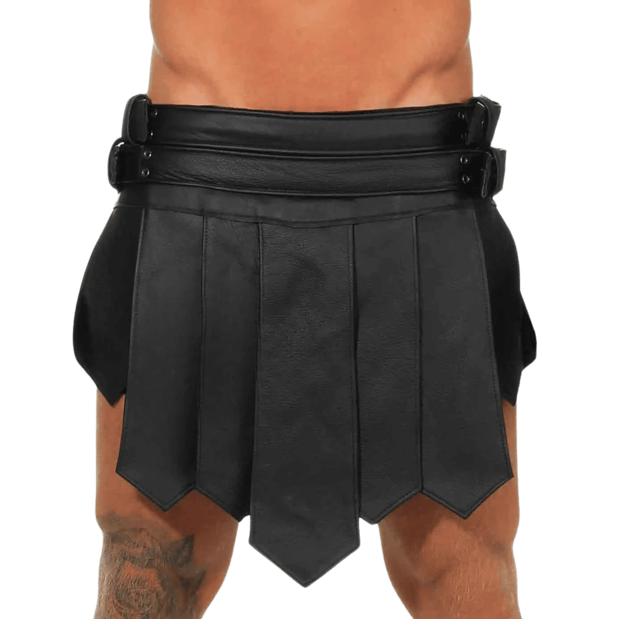 Mens Black Leather Gladiator Kilt