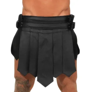 Mens Black Leather Gladiator Kilt