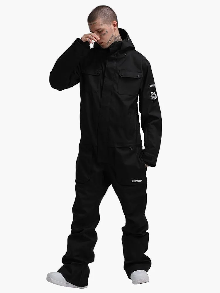 Men's Black One Piece Ski Snowboard Suit Jumpsuit