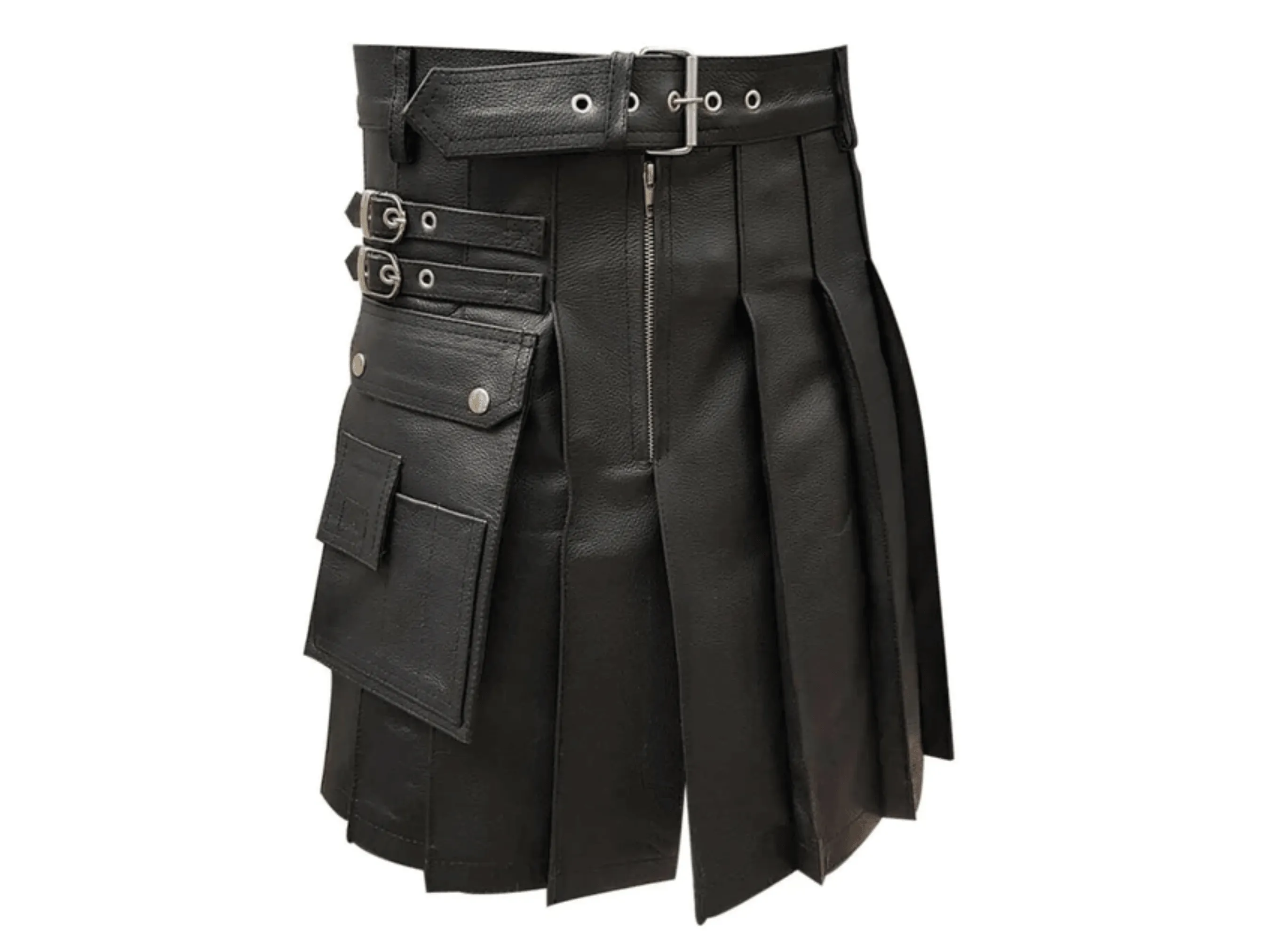 Mens Black Pleated Leather kilt