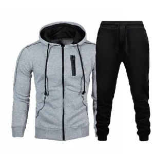 Men's Fall Winter Cardigan Hooded Hoodie Jacket Jogger Two Piece Set