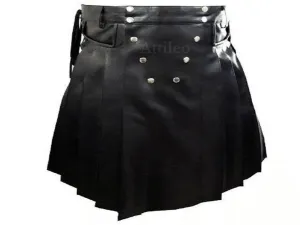 Mens Leather Kilt Pleated Utility Skirt